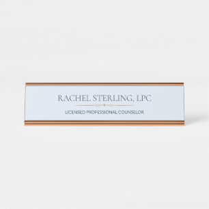 Elegant Blue Rose Gold Licensed Counsellor LPC Desk Name Plate