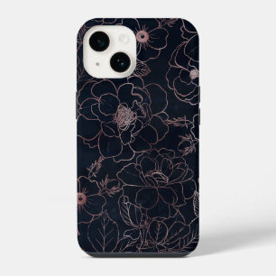 Elegant Blue Rose Gold Roses Floral iPhone 14 Case
