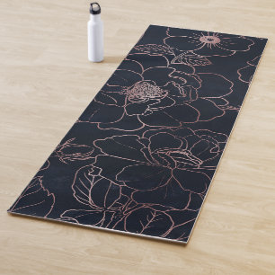 Elegant Blue Rose Gold Roses Floral Line art Yoga Mat
