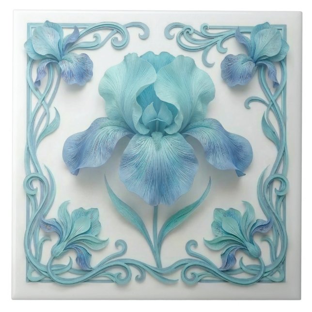Elegant Blue Rose Gold Stylized Lilies Tile (Front)