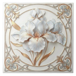 Elegant Blue Rose Gold Stylized Lilies Tile