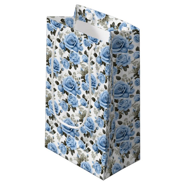 Elegant blue rose pattern  small gift bag (Front Angled)