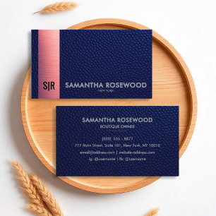 Elegant Blue & Rose Pink Business Card