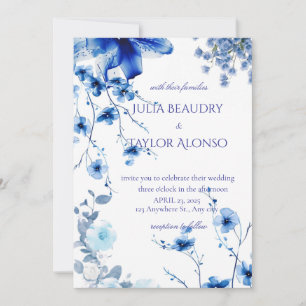 Elegant Blue Rose Wedding Invite