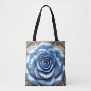 Elegant Blue Rose with Glittering Diamonds Tote Bag