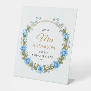 Elegant Blue Roses & Baby’s Breath Pedestal Sign
