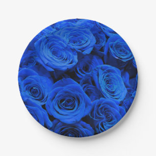 Elegant blue roses blue flowers blue floral paper plate