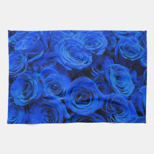 Elegant blue roses blue flowers blue floral tea towel
