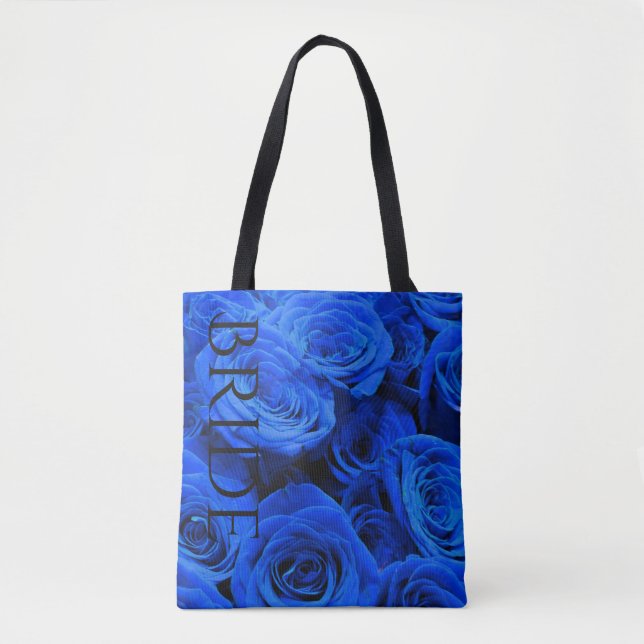 Elegant blue roses blue flowers blue floral tote bag (Front)