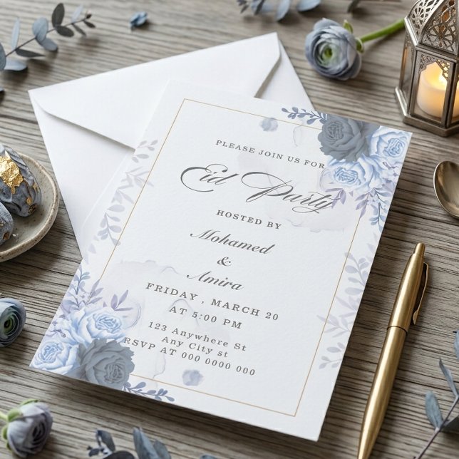 Elegant Blue Roses Eid Party Invitation (Creator Uploaded)
