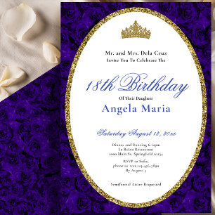 Elegant Blue Roses Floral 18th Birthday Debut Invitation