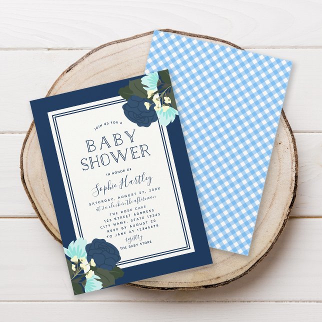 Elegant Blue Roses Floral Baby Shower Invitation (Creator Uploaded)