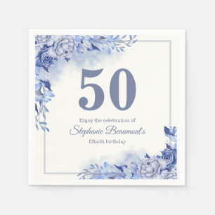 Elegant Blue Roses Floral Women's 50th Birthday Napkin