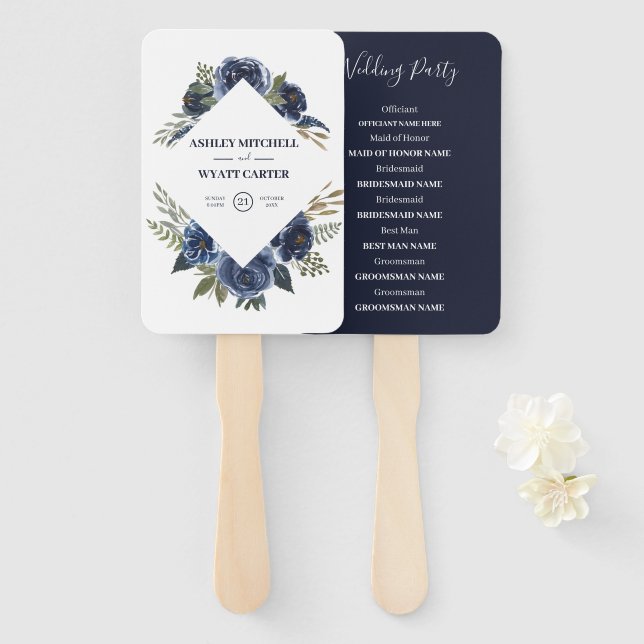 Elegant Blue Roses Hand Fan (Front and Back)