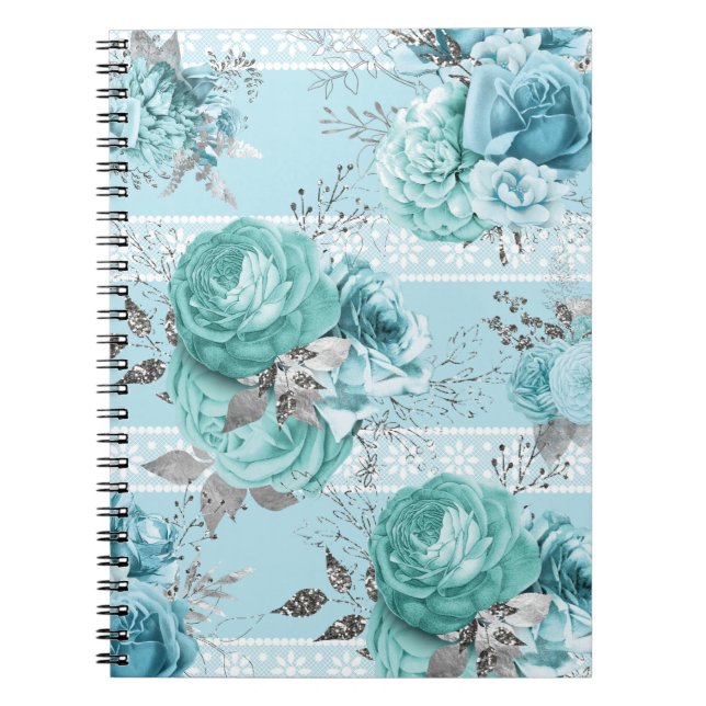Elegant Blue Roses Lace details Notebook (Front)