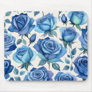 Elegant blue roses pattern mouse pad