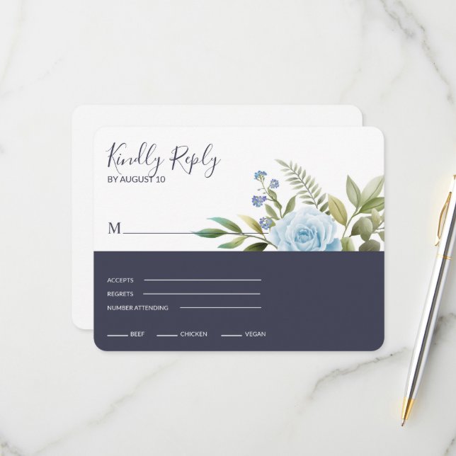 Elegant Blue Roses  RSVP Card (Front/Back In Situ)