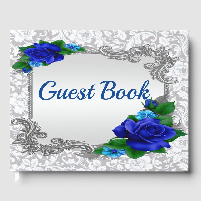 Elegant Blue Roses Wedding Guestbook (Front)