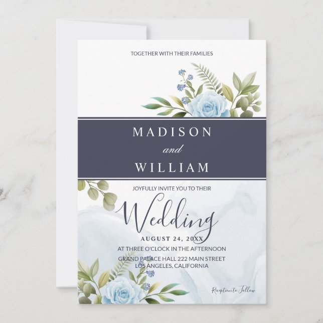 Elegant Blue Roses Wedding  Invitation (Front)