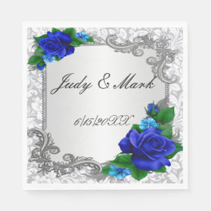 Elegant Blue Roses Wedding Paper Napkins