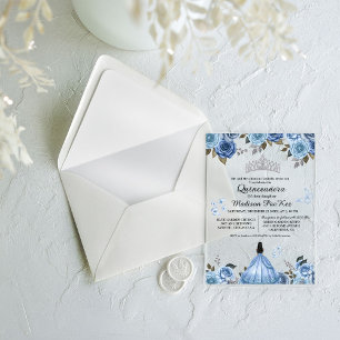 Elegant Blue Royal Floral Butterfly  Quinceanera Acrylic Invitations