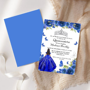 Elegant Blue Royal Floral Butterfly Quinceanera Invitation