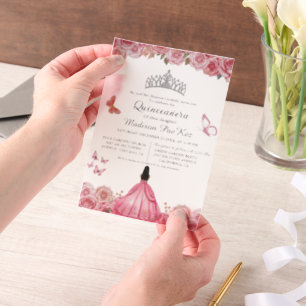 Elegant Blue Royal Floral Butterfly  Quinceanera Vellum Invitations