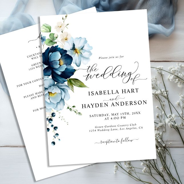Elegant Blue Rustic Beige All In 1 QR Code Wedding Invitation (Creator Uploaded)