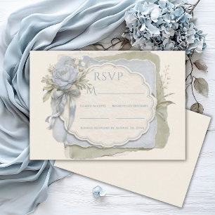 Elegant Blue Sage Floral Vintage Wedding RSVP Card