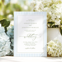 Elegant Blue & Sage Striped Wedding Invitation