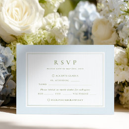 Elegant Blue & Sage Wedding RSVP Card