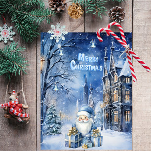 Elegant Blue Santa Winter Wonderland Christmas  Card