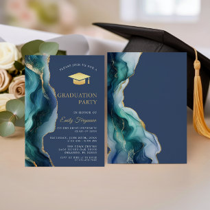 Elegant Blue Sapphire Agate Graduation Party Invitation