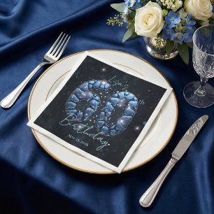 Elegant Blue Sapphire Sparkle Mosaic 60th Birthday Napkin