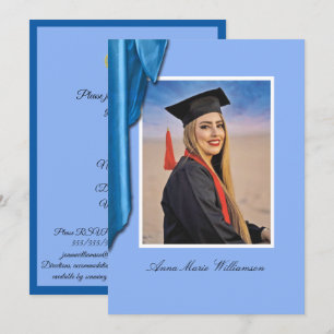 Elegant Blue Satin Grad Party Invitation