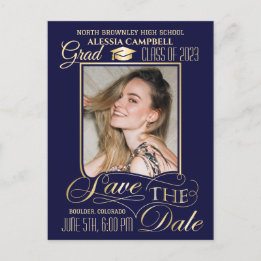 Elegant Blue Save the Date Graduation Postcard