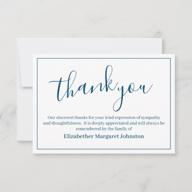Elegant Blue Script Funeral Thank You Bereavement (Front)