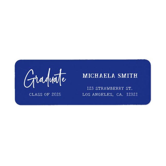 Elegant Blue Script Graduation Return Address (Front)