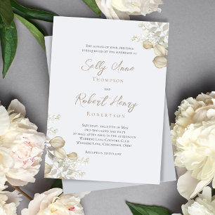 Elegant Blue Script Greenery Wedding Invitation