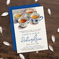 Elegant Blue Script Tea Party Reunion Watercolor