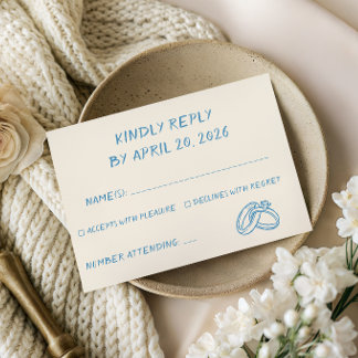 Elegant Blue Script Typography Minimalist Wedding RSVP Card
