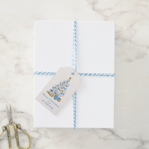Elegant Blue Script Watercolor Christmas Tree Gift Tags