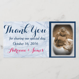 elegant blue script  wedding photo thank you cards