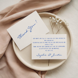 Elegant Blue Script Wedding Thank You Card