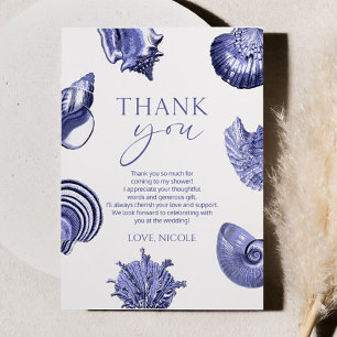 Elegant Blue Seashell Bridal Shower Thank You Card