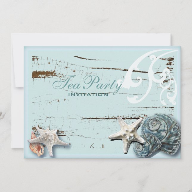 Elegant BLue Seashells Beach bridal tea party Invitation (Front)