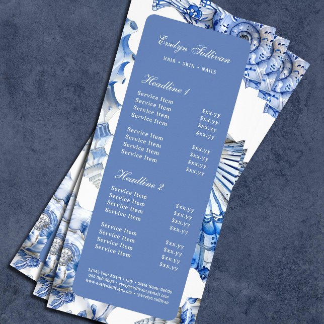 Elegant blue seashells price list rack card (Creator Uploaded)