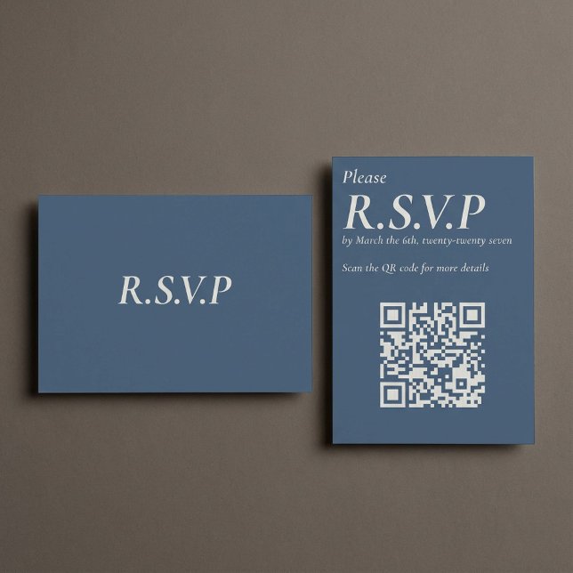 Elegant Blue Serif large QR Code RSVP Enclosure Card (Elegant Blue Serif large QR Code RSVP Enclosure Card)