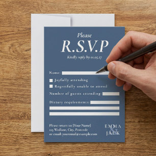 Elegant Blue serif with ampersand wedding RSVP Card