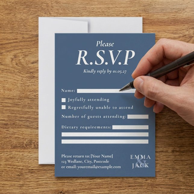 Elegant Blue serif with ampersand wedding RSVP Card (Elegant Blue serif with ampersand wedding RSVP Card.)